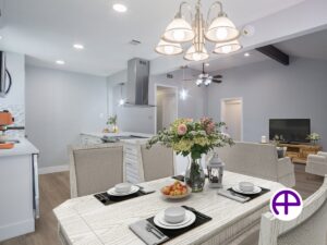 Virtually staged kitchen dining area image enhanced by accuhdr™ and accuvirtualstaging™ services