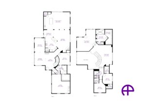 Two-story home floor plan with dimensions