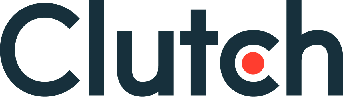 The official clutch logo featuring dark navy typography and a distinctive red dot icon, used for verified business reviews in dallas, texas.