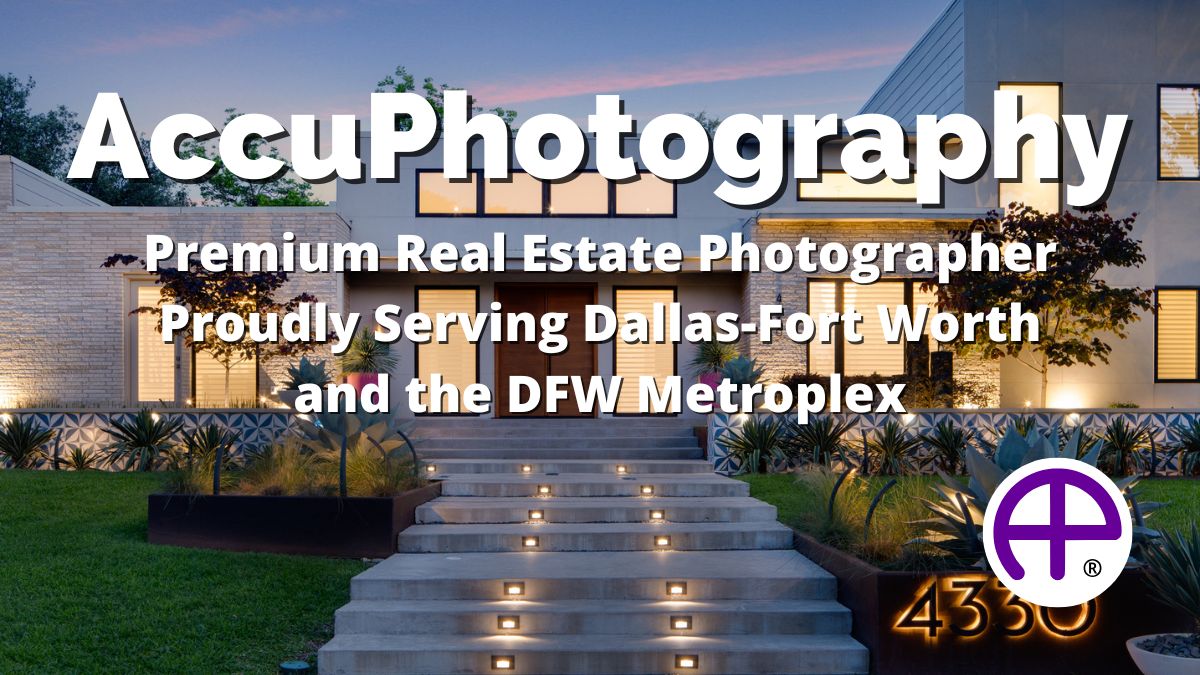 Luxury modern home exterior at twilight showcasing premium real estate photographer services by accuphotography in the dallas metroplex.