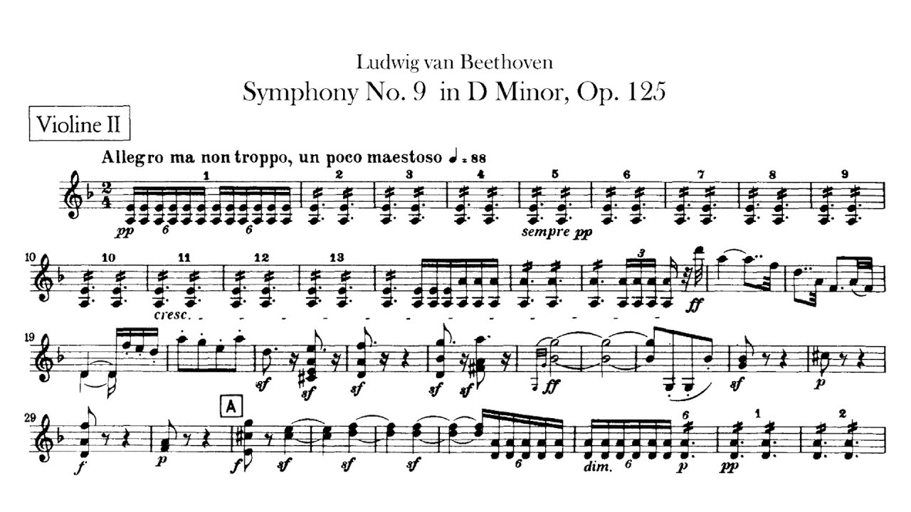 Beethoven Symphony No. 9 Sheet Music For Dallas Real Estate Media Musical score sheet showing the violin ii part of beethoven's symphony no. 9 in d minor.